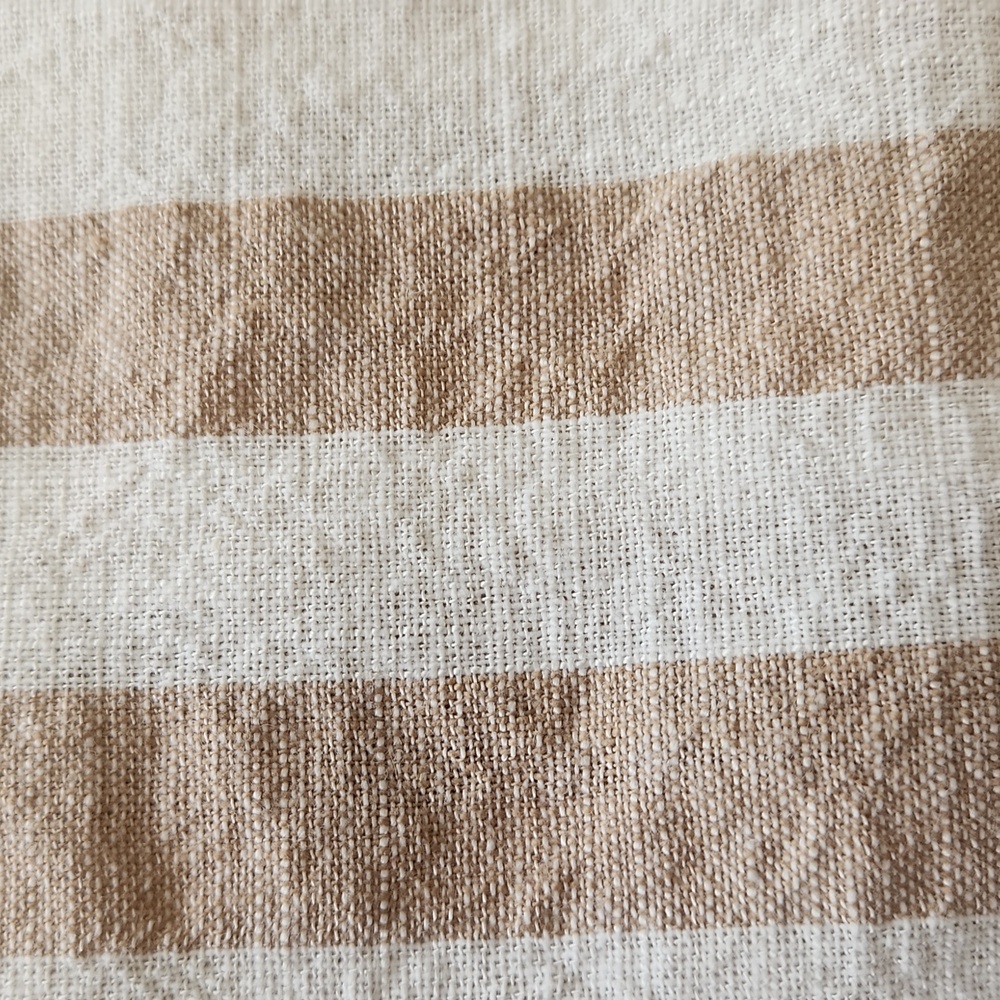 Kensie Jumpsuit Striped Cotton Linen Wide Leg Tan White Romper L - Picture 8 of 16